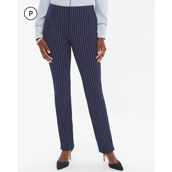 Chico's So Slimming Petite Juliet Pinstriped Straight-Leg Pants 3P XL Petite - Picture 1 of 6